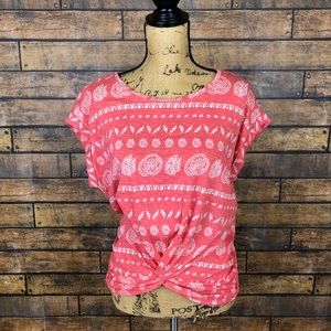NWT Lucky Brand Small Coral Leaf Twist Knot Tee